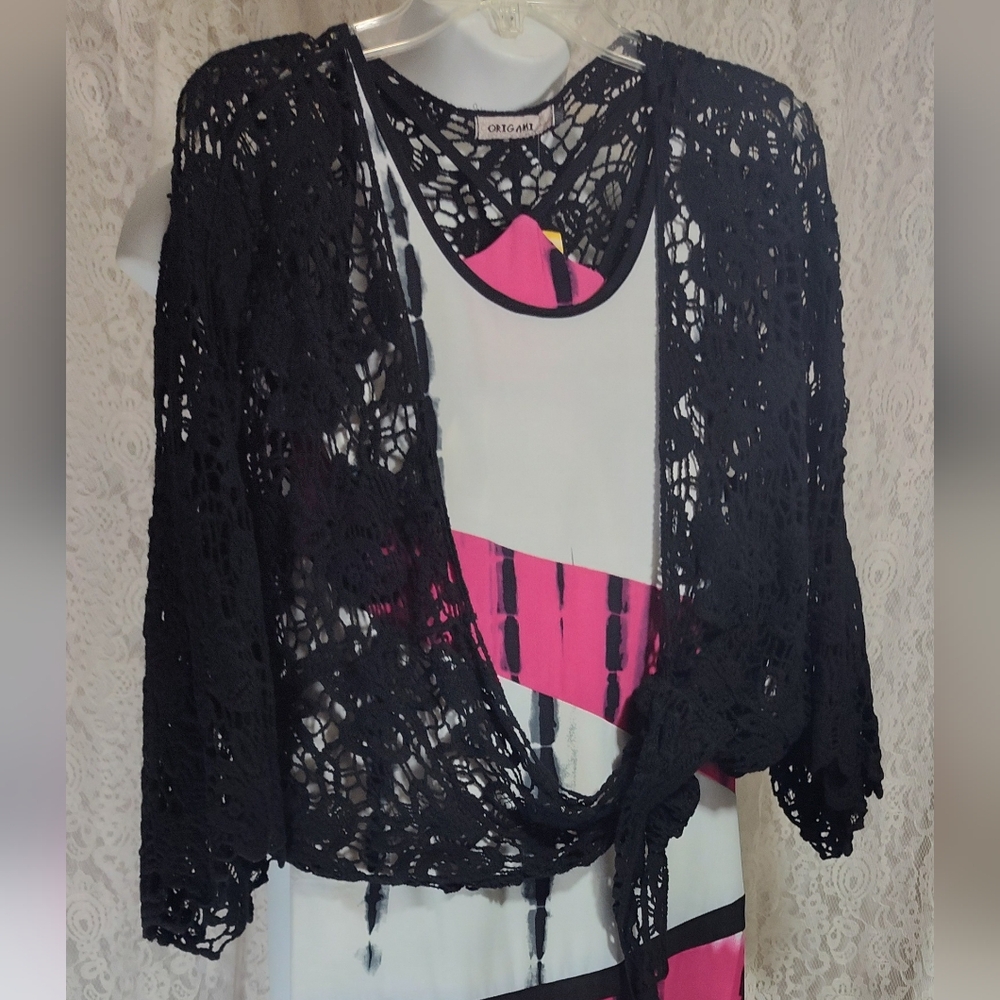 Patchington Origami Black Crochet Sweater Shrug